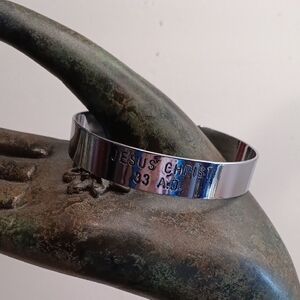 Jesus Christ 33 A.D. Engraved Silver Cuff Bracelet